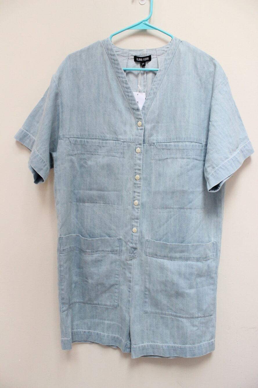 NWT Ilana Kohn Tuck Light Blue Denim Jean Romper Size XS